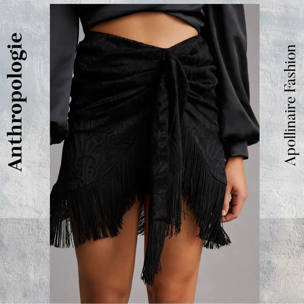Anthropologie Black Fringe Skirt size 12
